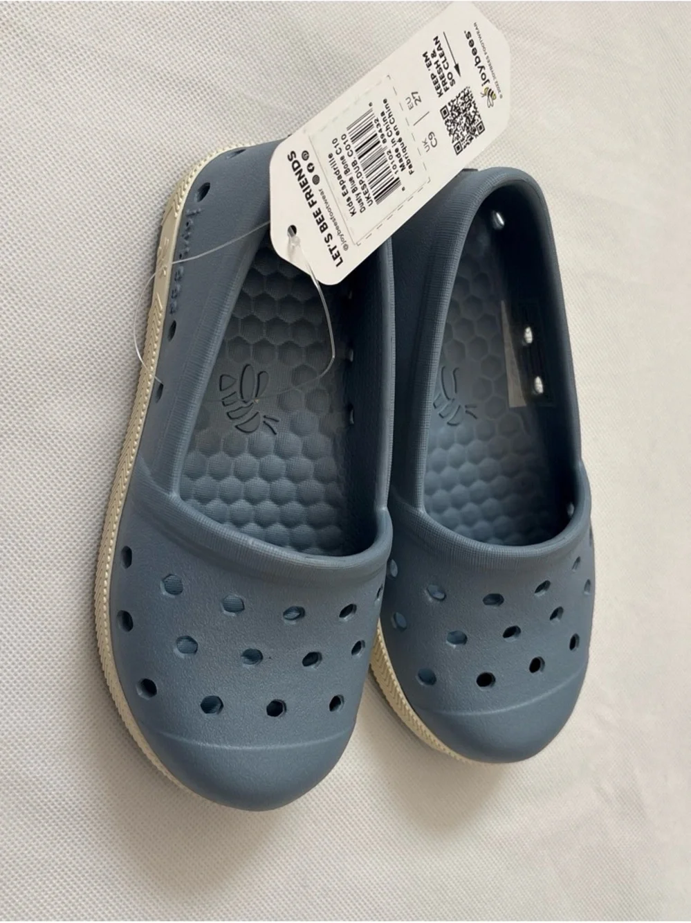 Joy Bees Kids Slip-On Water Shoes in Slate Blue with Cream Trim Lightweight